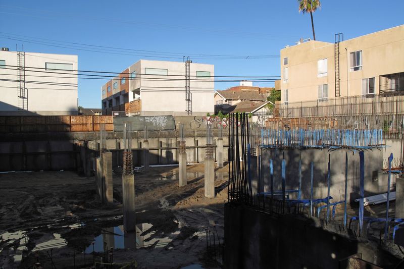 Rebar and concrete on a construction site, Koreatown, Los Angeles