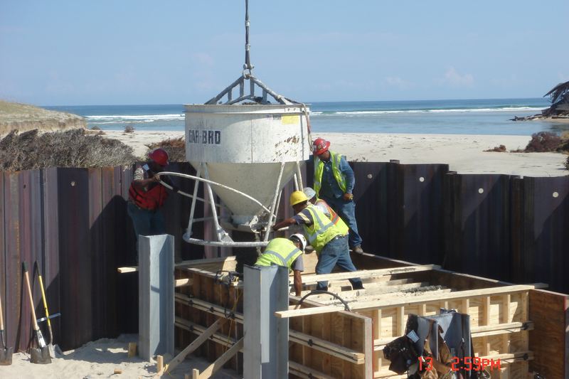 Concrete poured for the two footings at the north bridge abutment.